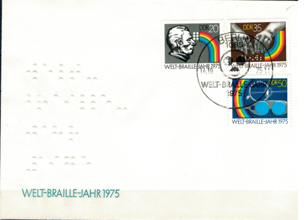 FDC ŚWIATOWY ROK ALFABETU BRAILLE'A DDR MI.2090-2092