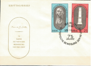 FDC 75 LAT RUCHU OLIMPIJSKIEGO ERY NOWOŻYTNEJ DDR MI.1489-1490