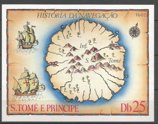 ŻAGLOWCE I MAPA S.TOME E.PRINCIPE MI.BL.38**