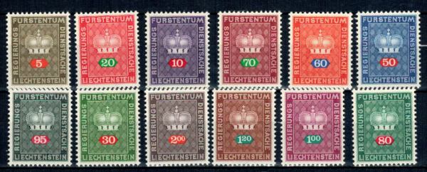 LIECHTENSTEIN URZĘDOWE MI.45-56**