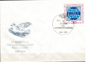 FDC 25. ROCZNICA ŚWIATOWEGO KONGRESU POKOJU DDR MI.1946