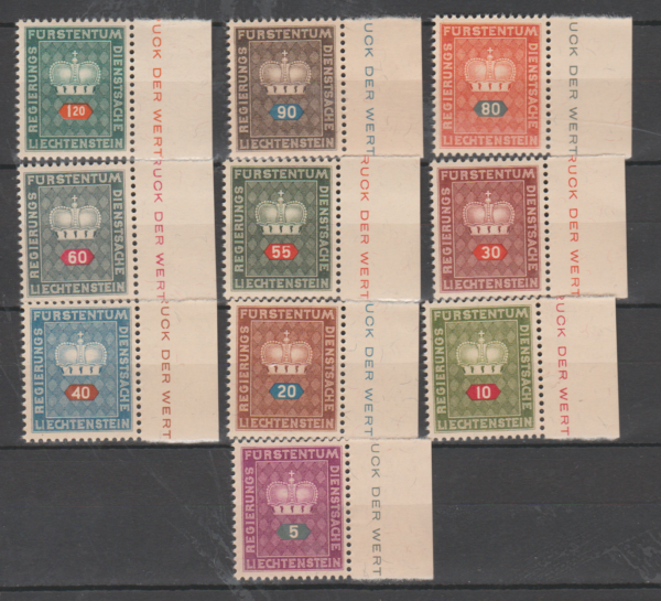 LIECHTENSTEIN URZĘDOWE MI.35-44**