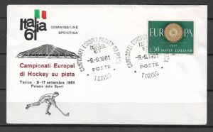EUROPA CEPT I HOKEJ WŁOCHY MI.1077  NA LIŚCIE