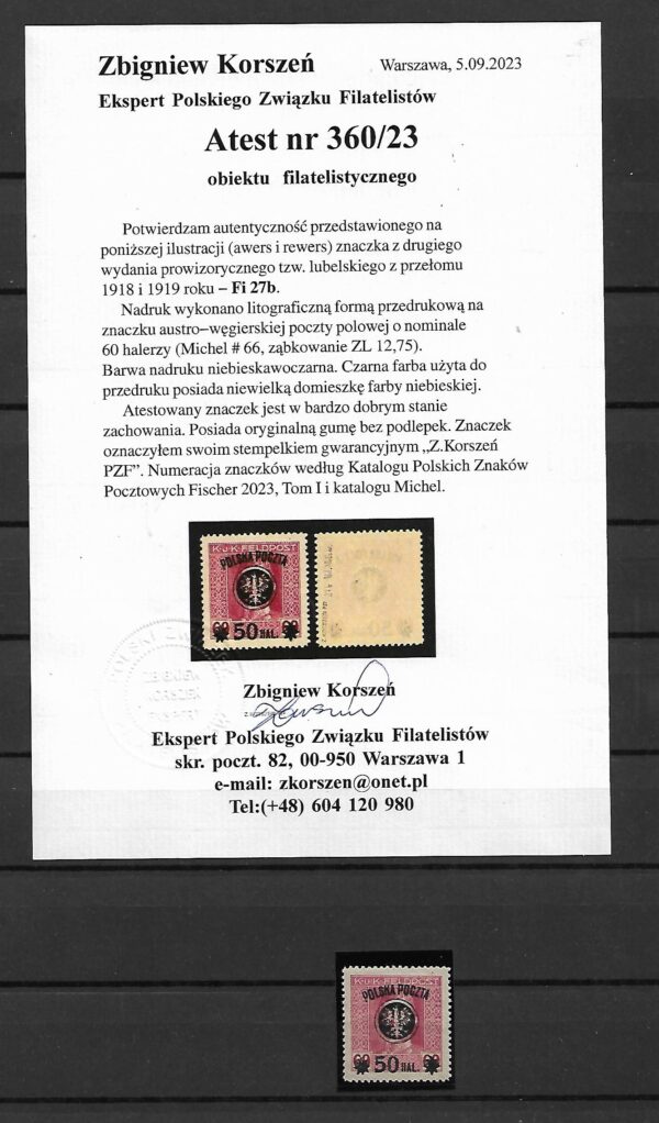 LUBELSKI FI.27b** ATEST Z. KORSZEŃ