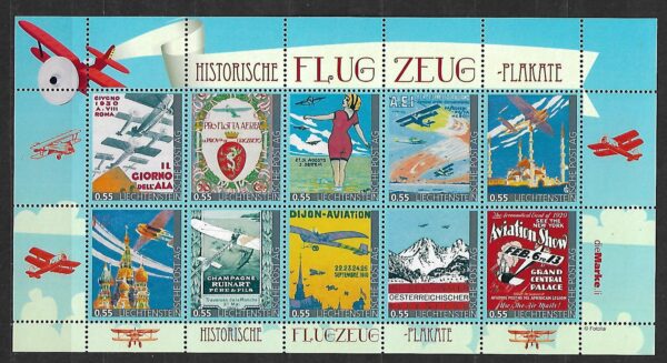 HISTORIA PLAKATU LOTNCTWO LIECHTENSTEIN ARKUSIK**