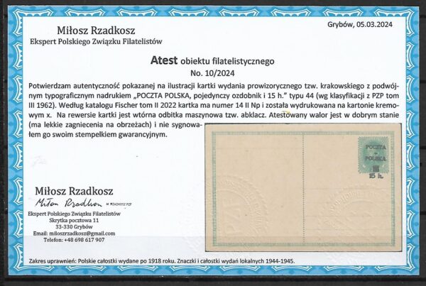 Cp.14IINp**ABKLACZ ATEST M.RZADKOSZ