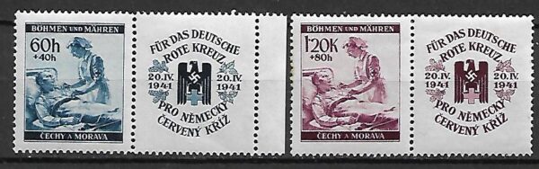 CZERWONY KRZYŻ CZECHY I MORAWY MI.62-63**PRZYWIESZKA Z PRAWEJ STRONY
