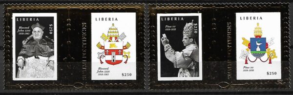 PAPIEŻ JAN XXIII PIUS XII LIBERIA MI.BL.598-599**NA ZŁOTEJ FOLII