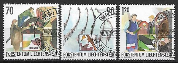 WINIARSTWO LIECHTENSTEIN MI.1333-1335 KASOWANY