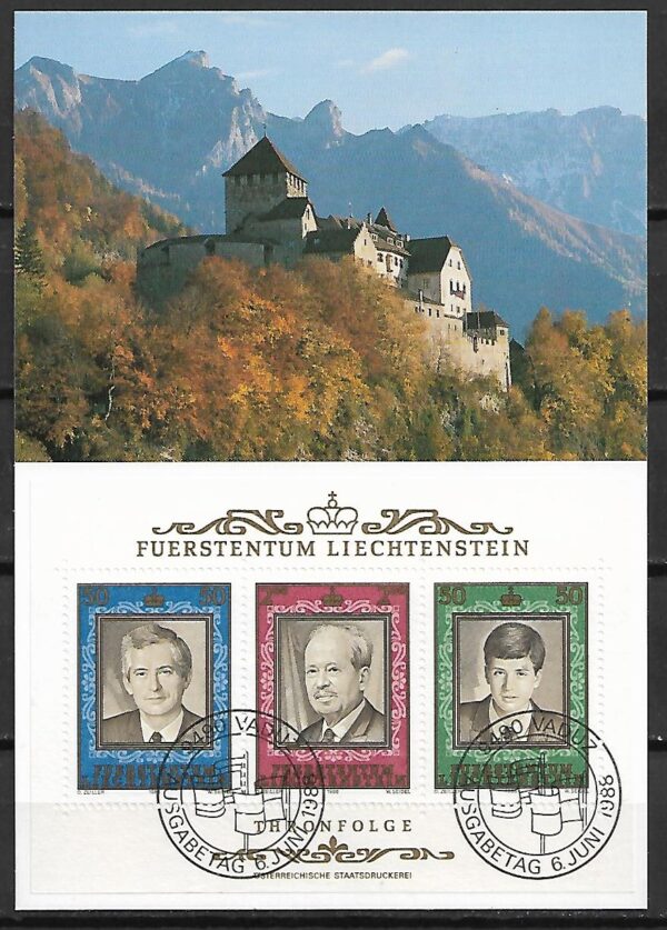 SŁAWNI LUDZIE LIECHTENSTEIN MI.BL.13 NA KARTACH MAXIMUM NR 2