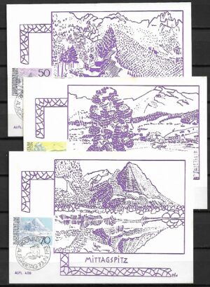 GÓRY LIECHTENSTEIN MI.584-586 NA KARTACH MAXIMUM