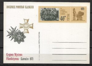 Cp.FI.488**KRAJOWA WYSTAWA FILATELISTYCZNA W KATOWICACH I 50 ROCZNICA POWSTNIA ŚLĄSKIEGO