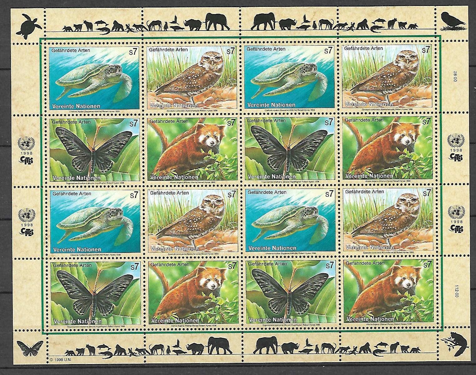 ŻÓŁW SOWA MOTYL SZOP ONZ AUSTRIA MI.ARK.248-251**