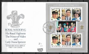 FDC ŚLUB KSIĘCIA KAROLA I LADY DIANY SPENCER GUERNSEY MI.BL.3
