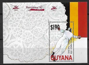 OLIMPIADA LETNIA SZERMIERKA GUYANA MI.BL.195**Z NADRUKIEM