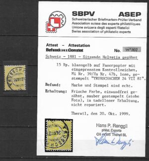 SZWAJCARIA MI.39 KASOWANY ATEST P. RENGGLIEGO