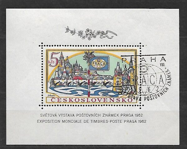 WYSTAWA FILATELISTYCZNA CZECHOSŁOWACJA MI.BL.18A KASOWANY