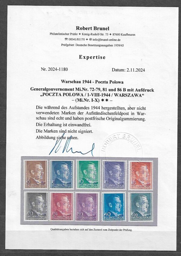 POWSTANIE WARSZAWSKIE WYDANIE ''EMBICZA'' FI.I-X** ATEST R. BRUNEL