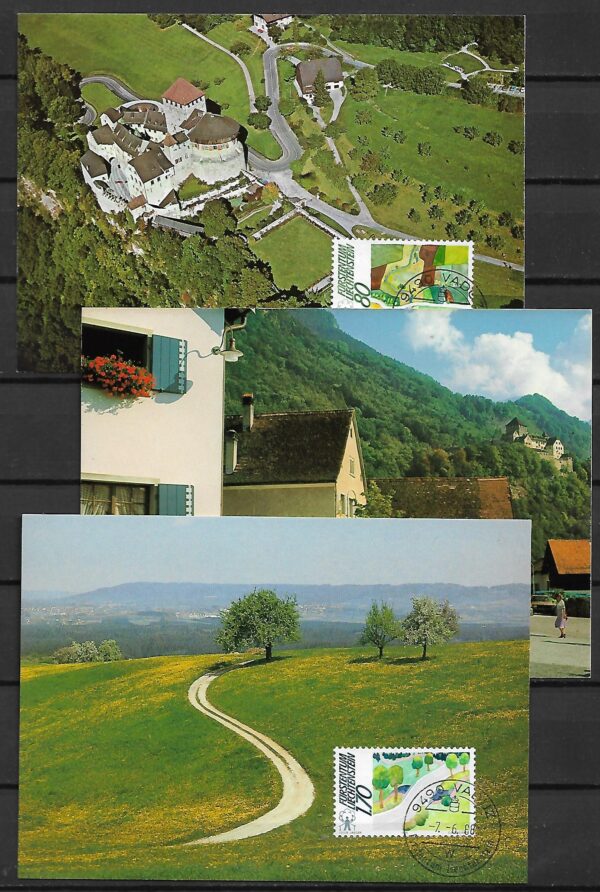 KAMPANIA EUROPEJSKA LIECHTENSTEIN MI.939-941 NA KARTACH MAXIMUM