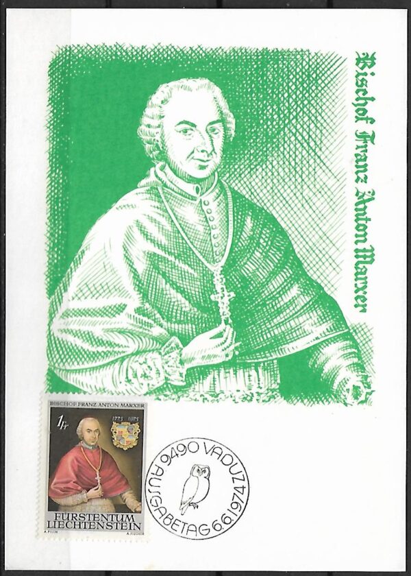 SŁAWNI LUDZIE LIECHTENSTEIN MI.613 NA KARCIE MAXIMUM