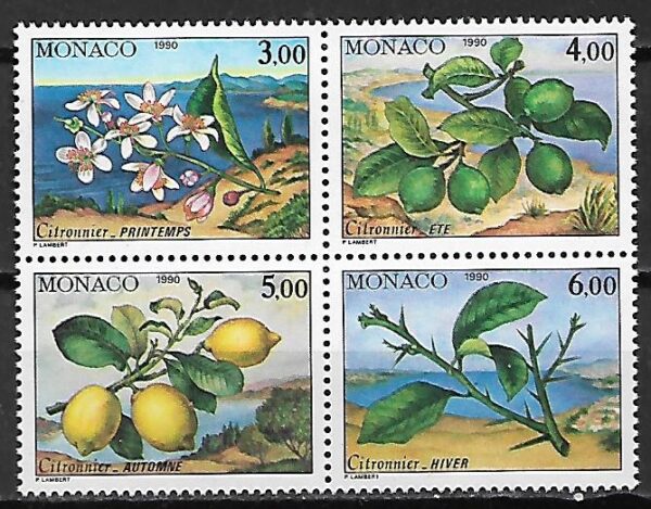 DRZEWA I OWOCE MONAKO MI.1990-1993**4-BLOK