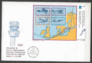 FDC SAMOLOTY I MAPA  FINLANDIA MI.BL.4  NR 1