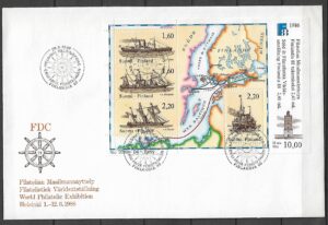 FDC STATKI I MAPA  FINLANDIA MI.BL.2