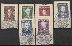 SŁAWNI LUDZIE AUSTRIA MI.617-622 KASOWANY NA WYCINKU