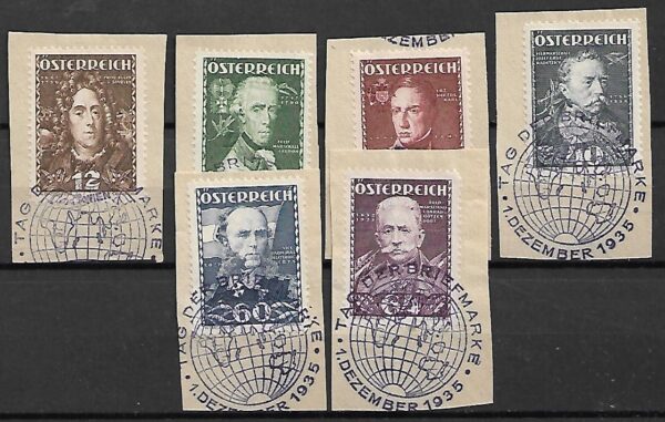 SŁAWNI LUDZIE AUSTRIA MI.617-622 KASOWANY NA WYCINKU