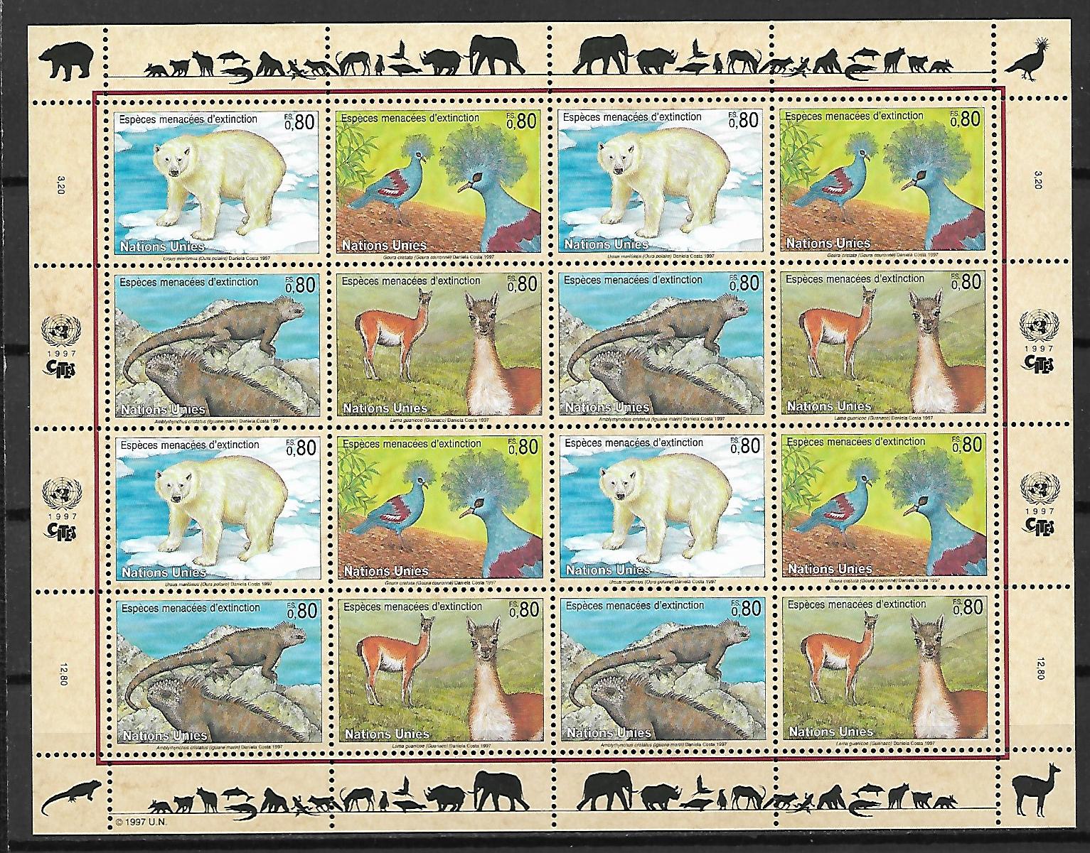 GATUNKI ZAGROŻONE WYGINIĘCIEM ONZ SZWAJCARIA MI.ARK.305-308**