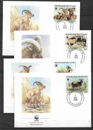 FDC OWCA GRZYWIASTA TCHAD MI.1171-1174