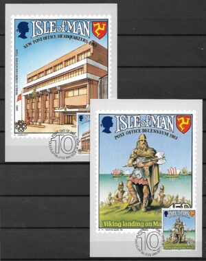 ŚWIATOWY ROK KOMUNIKACJI 10 LAT SŁUŻBY POCZTOWEJ WYSPA MAN MI.246-247 KARTACH MAXIMUM