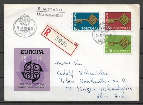 EUROPA CEPT PORTUGALIA MI.1051-1053 FDC NA LIŚCIE