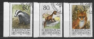 ZWIERZĘTA LEŚNE LIECHTENSTEIN MI.1066-1068 KASOWANY