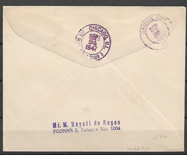 FI.441 LIST POLECONY LOTNICZY Z POZNANIA DO USA Z 1947 R - obrazek 2