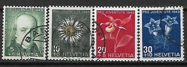 KWIATY SZWAJCARIA MI.424-427 KASOWANY