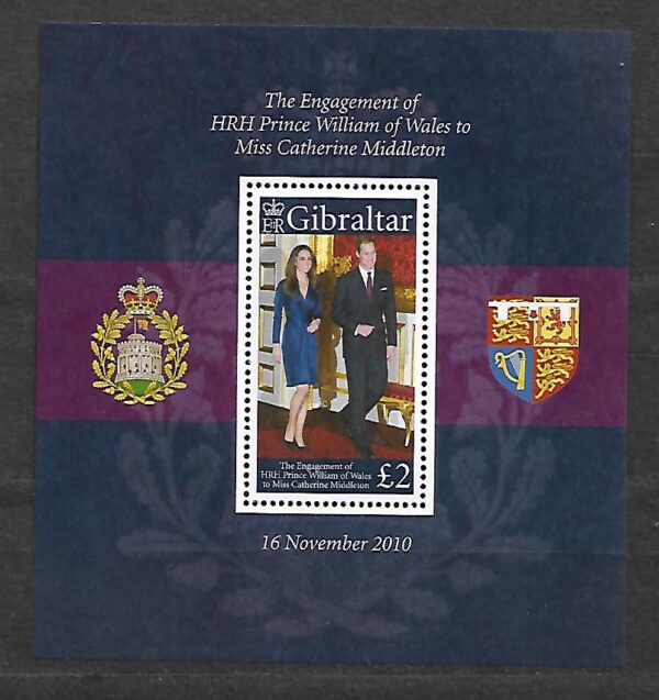 KSIĄŻE WILLIAM I CATHERINE MIDDLETON GIBRALTAR MI.BL.98**