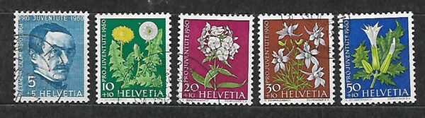 KWIATY SZWAJCARIA MI.722-726 KASOWANA