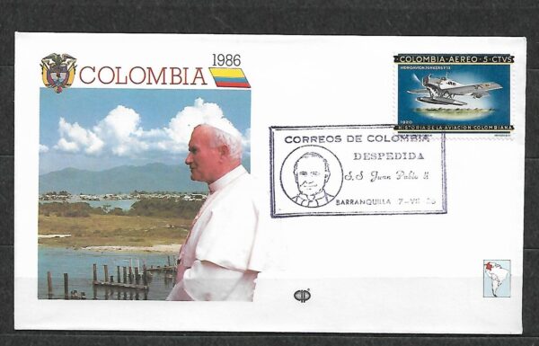 WIZYTA JANA PAWŁA II KOLUMBIA-BARRANQUILLA KOPERTA