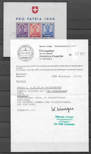 BLOK PAMIĄTKOWY MI.BL.2 KASOWANY ATEST W.LINIGERA