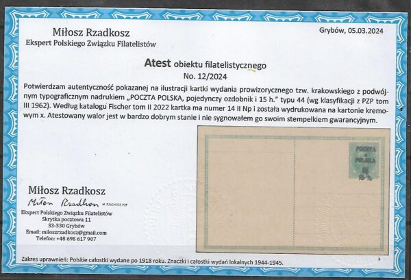 Cp.14II Np** ATEST M.RZADKOSZ
