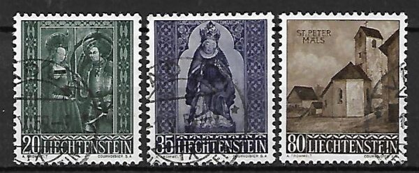 ARCHITEKTURA I SZTUKA LIECHTENSTEIN MI.374-376 KASOWANY