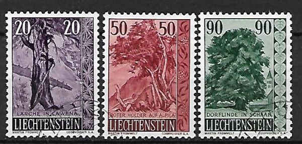 KAPLICZKA I DRZEWA LIECHTENSTEIN MI.377-379 KASOWANY