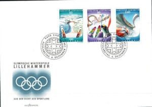 FDC OLIMPIADA ZIMOWA LIECHTENSTEIN MI.1076-1078