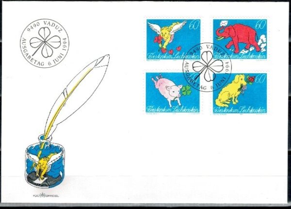 FDC ZWIERZĘTA LIECHTENSTEIN MI.1085-1088