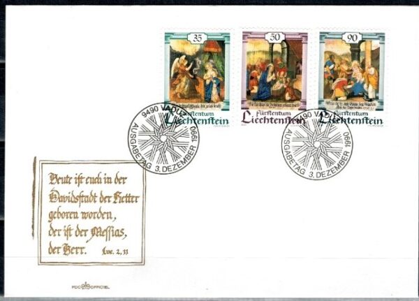 FDC BOŻE NARODZENIE LIECHTENSTEIN MI.1005-1007