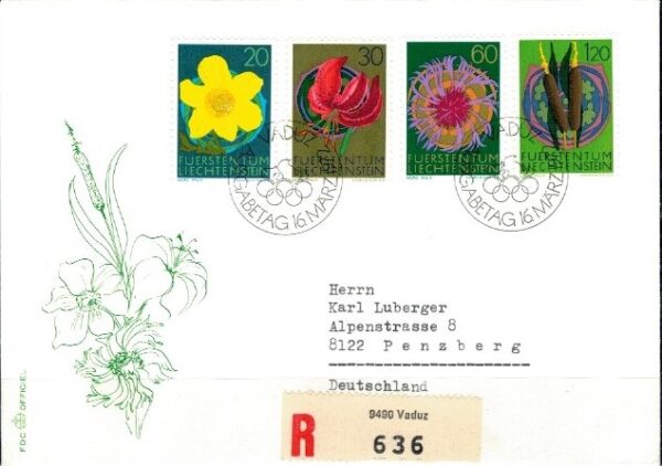 FDC KWIATY LIECHTENSTEIN MI.560-563