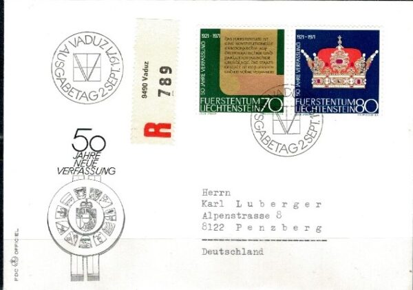 FDC KONSTYTUCJA LIECHTENSTEIN MI.546-547
