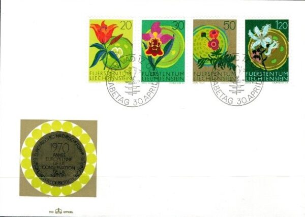 FDC KWIATY LIECHTENSTEIN MI.521-524