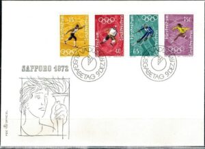 FDC OLIMPIADA ZIMOWA LIECHTENSTEIN MI.551-554 NR1